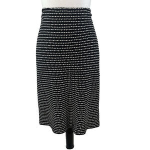 St John Skirt size 12 Black White Woven Wool Tweed Straight Knee Stretch Knee
